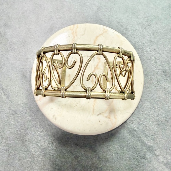 Vintage Krementz Gold Filled Open Heart Wide Cuff Bracelet with Scrollwork - Picture 4 of 5